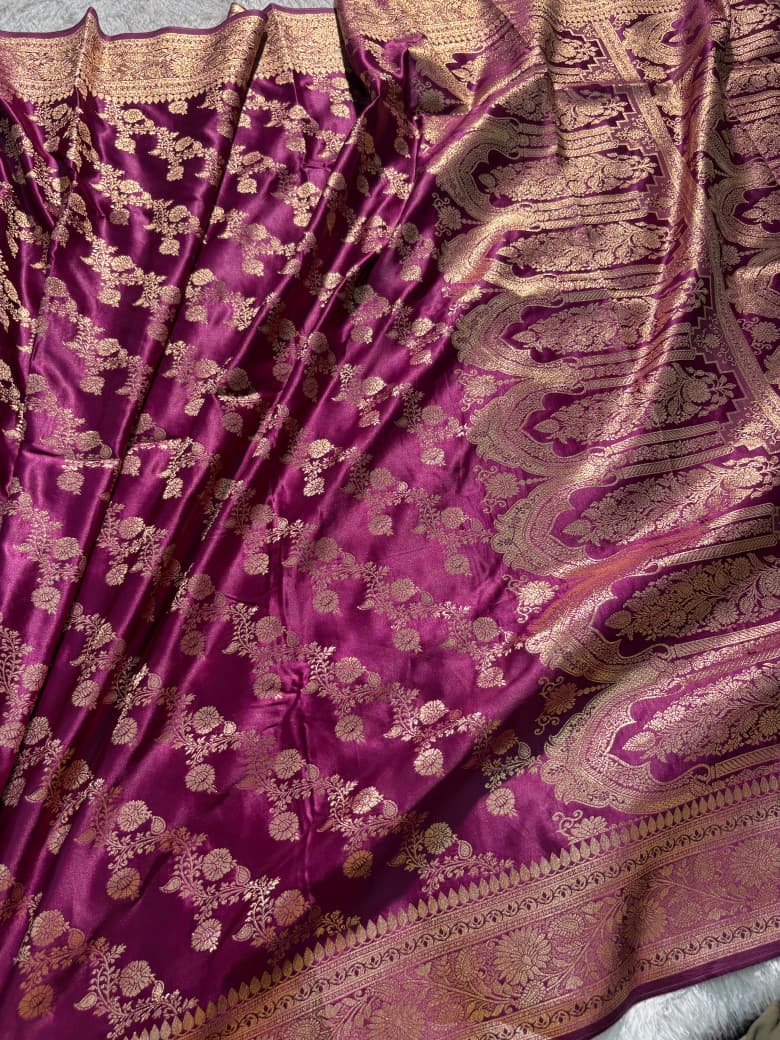 Wine Cross Pattern Mashru Silk Saree