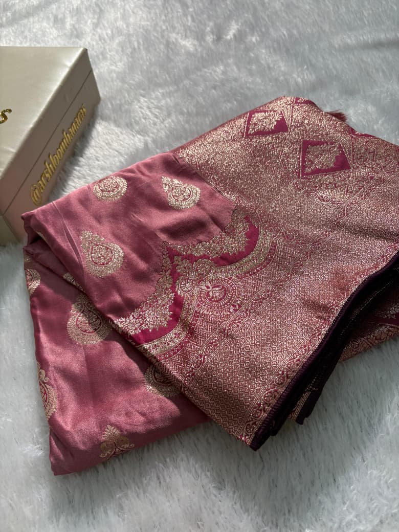 Mauve Copper Pink Scallop Boota Mashru Silk Saree