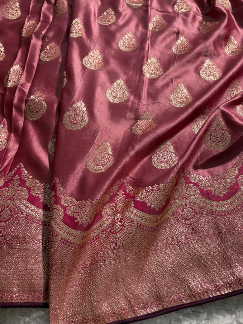 Mauve Copper Pink Scallop Boota Mashru Silk Saree