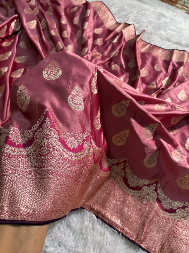 Mauve Copper Pink Scallop Boota Mashru Silk Saree