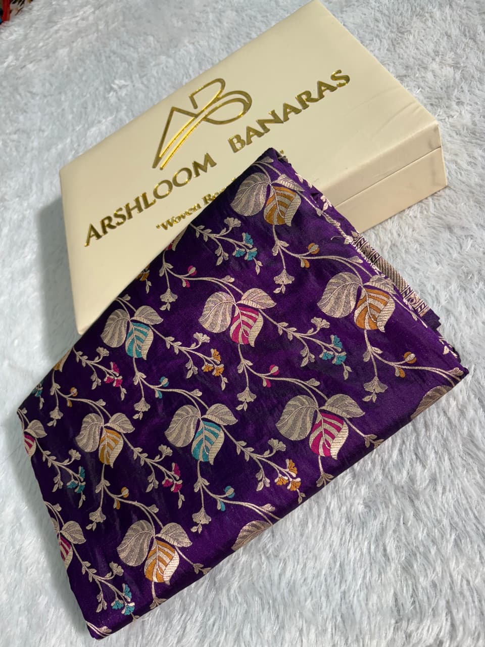 Deep Violet Handwoven Pure Katan Meenakari Banarasi Saree