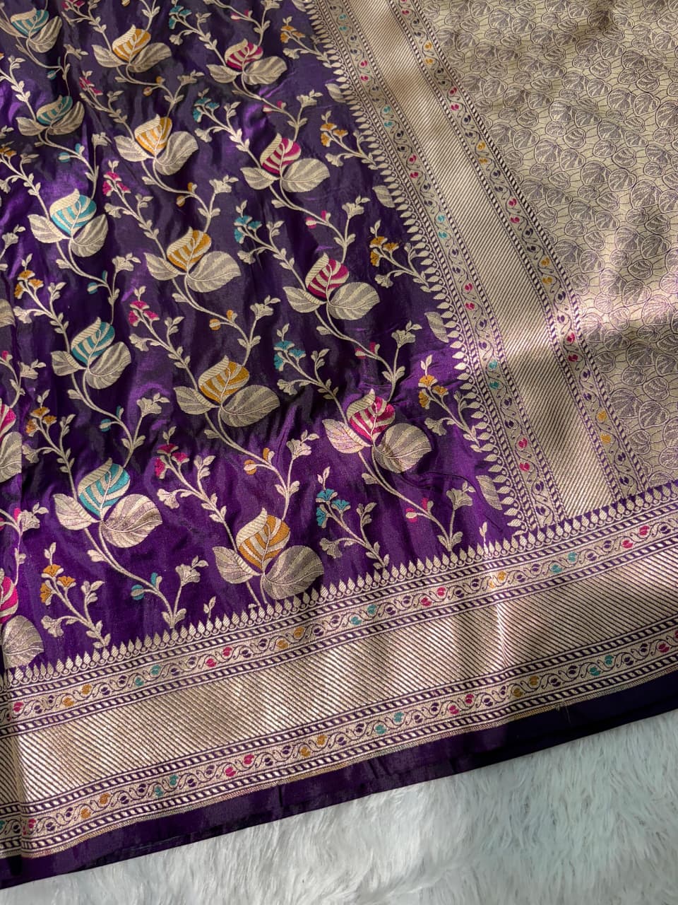 Deep Violet Handwoven Pure Katan Meenakari Banarasi Saree