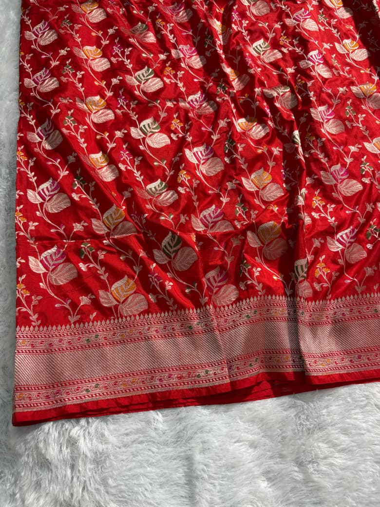 Red Handwoven Pure Katan Meenakari Banarasi Saree