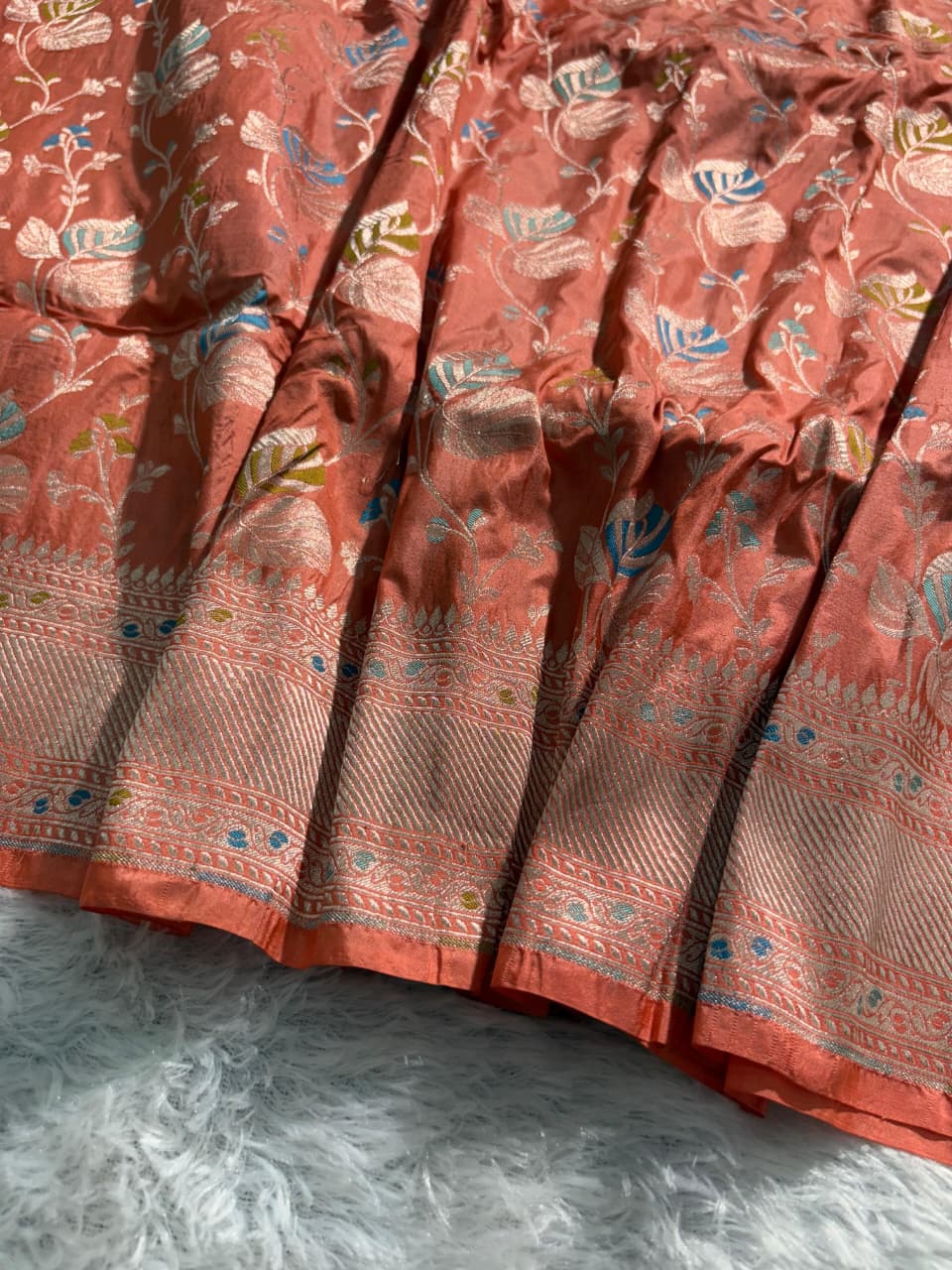 Subtle Peach Handwoven Pure Katan Meenakari Banarasi Saree