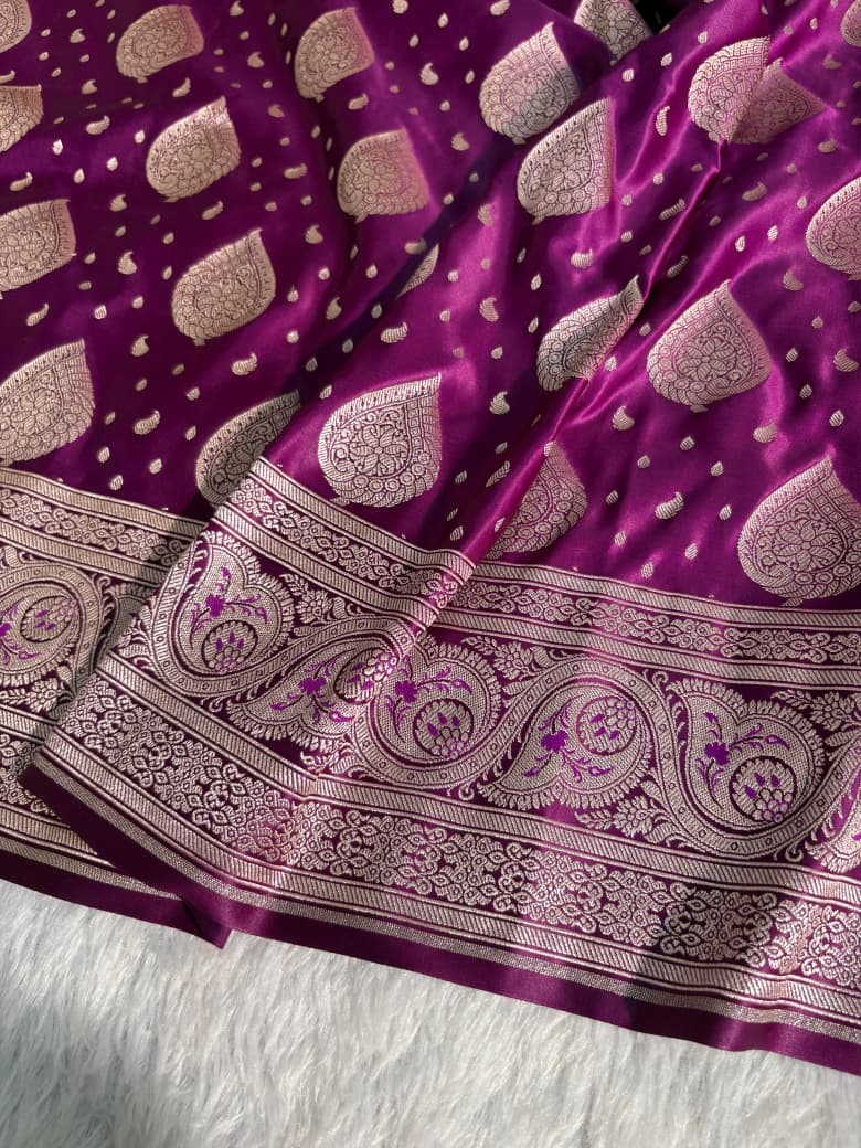 Mashru Silk Saree in paisley motifs in wine shades