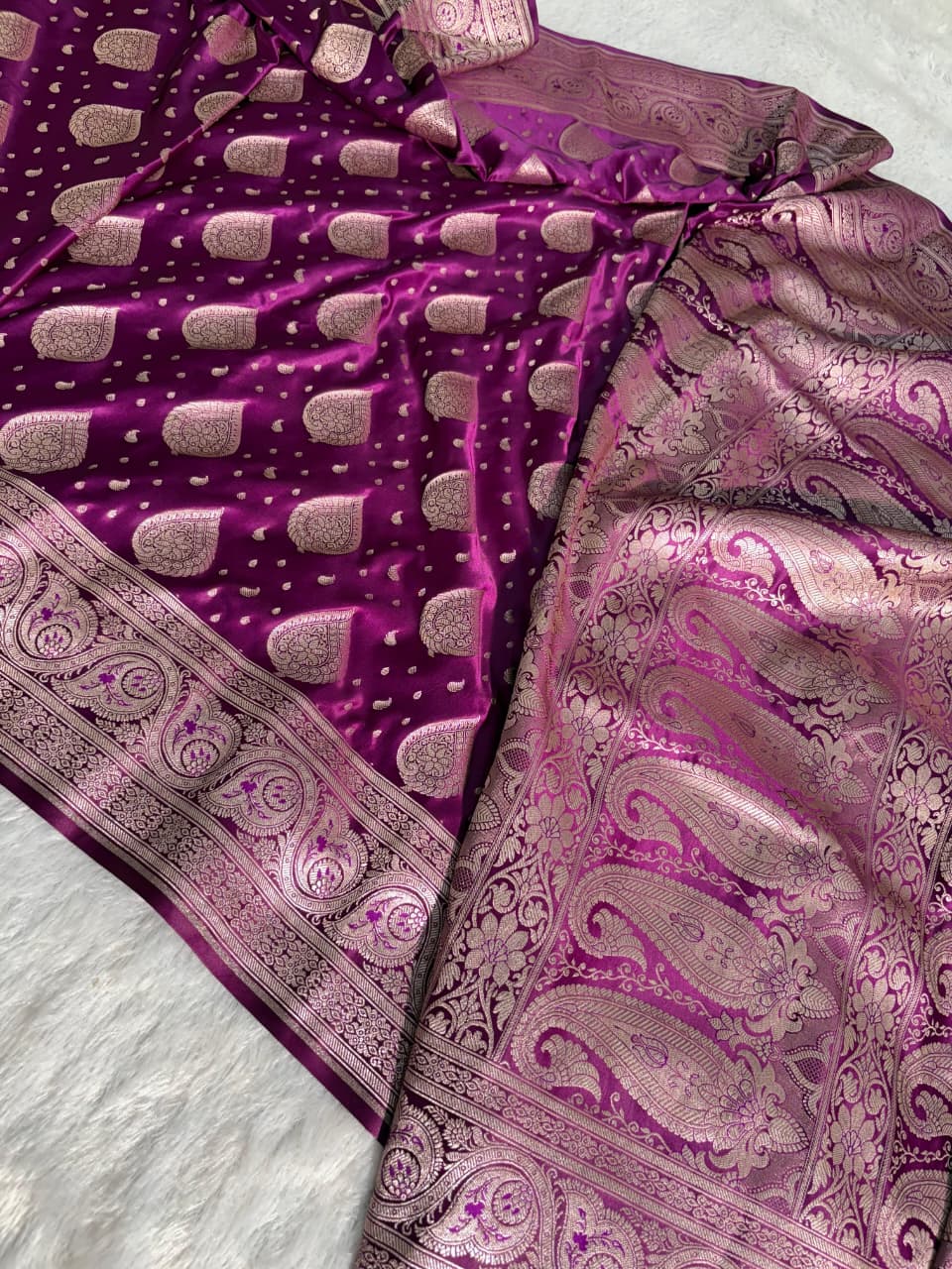 Mashru Silk Saree in paisley motifs in wine shades