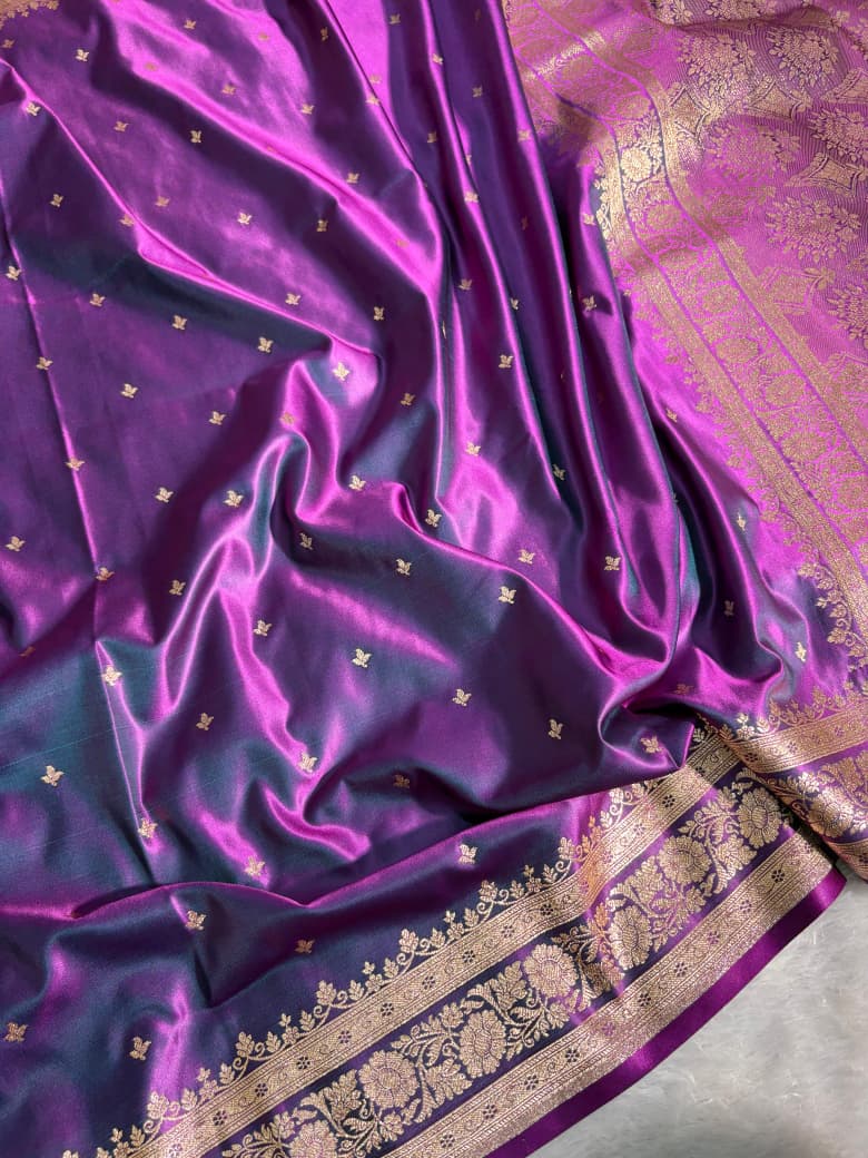 Satin Silk Floral Booti in Royal Purple Shades