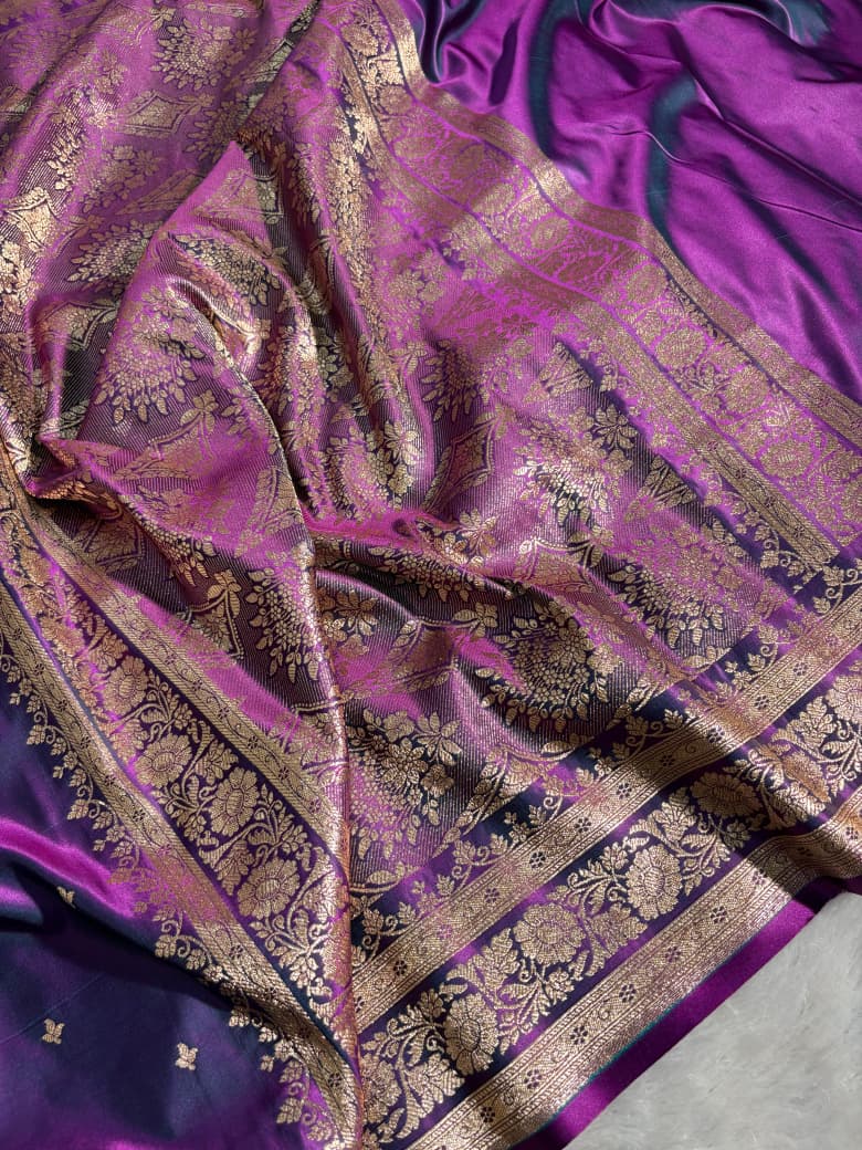 Satin Silk Floral Booti in Royal Purple Shades