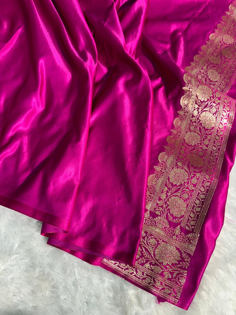 Rani Floral Cross Jaal Satin Silk Saree