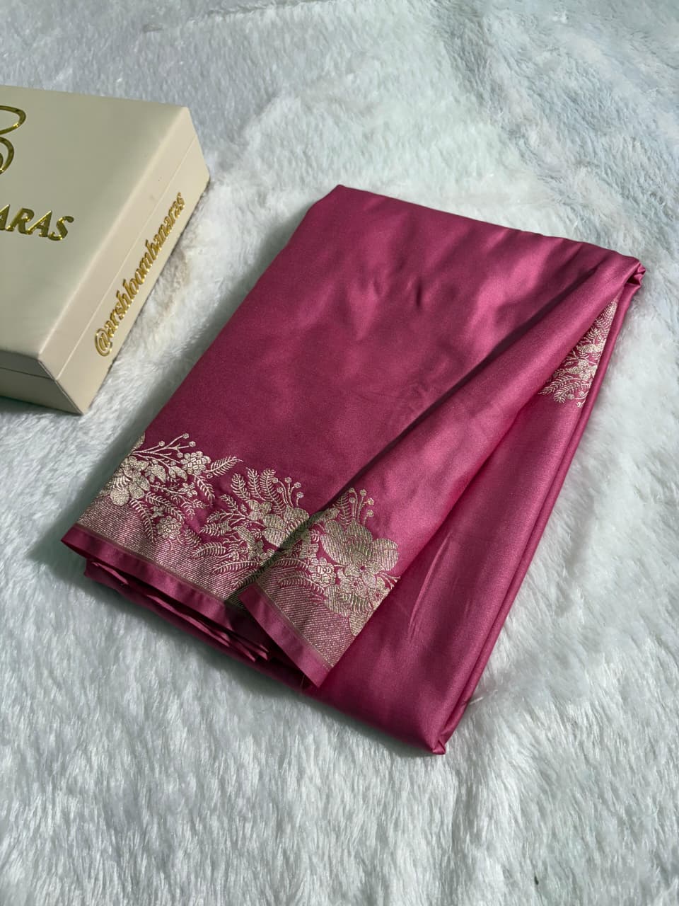 Bright Pink Plain Mashru Silk Saree