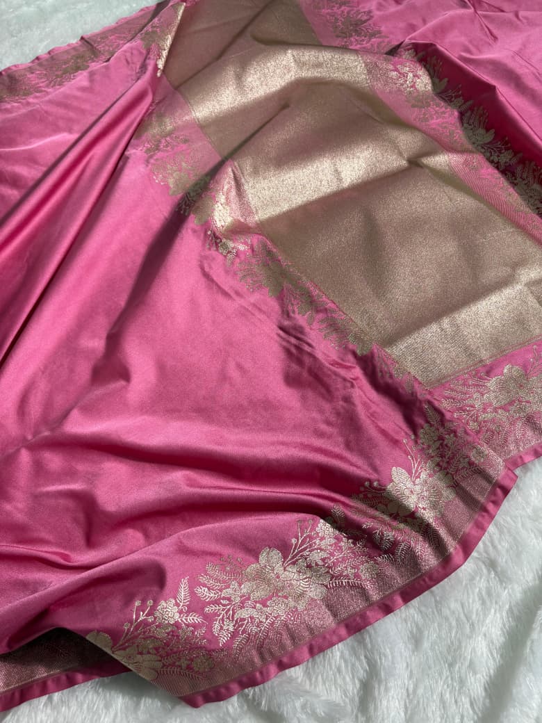 Bright Pink Plain Mashru Silk Saree