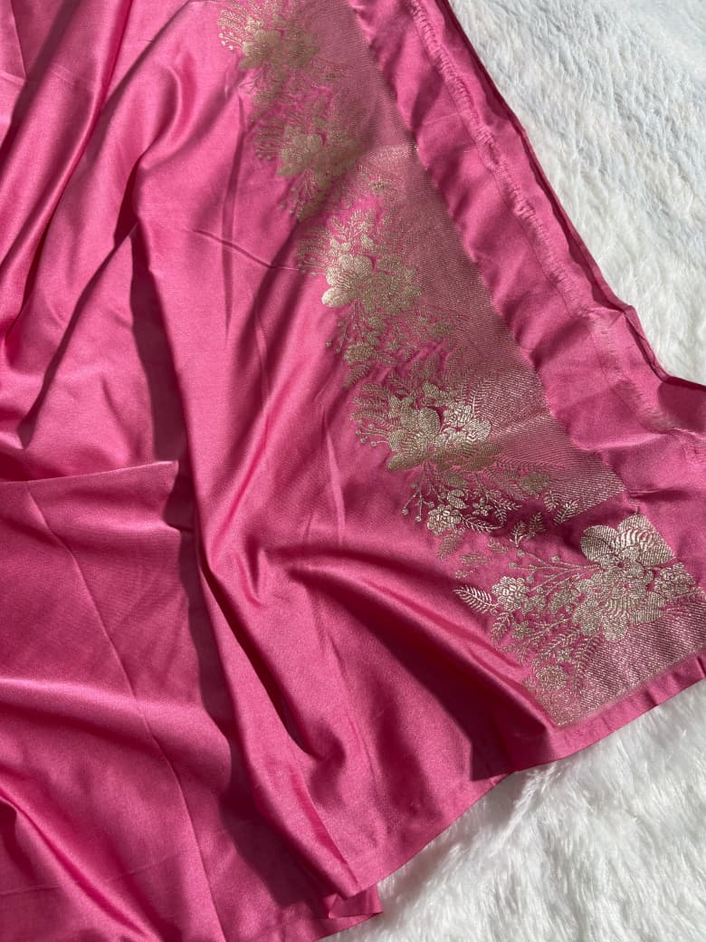 Bright Pink Plain Mashru Silk Saree