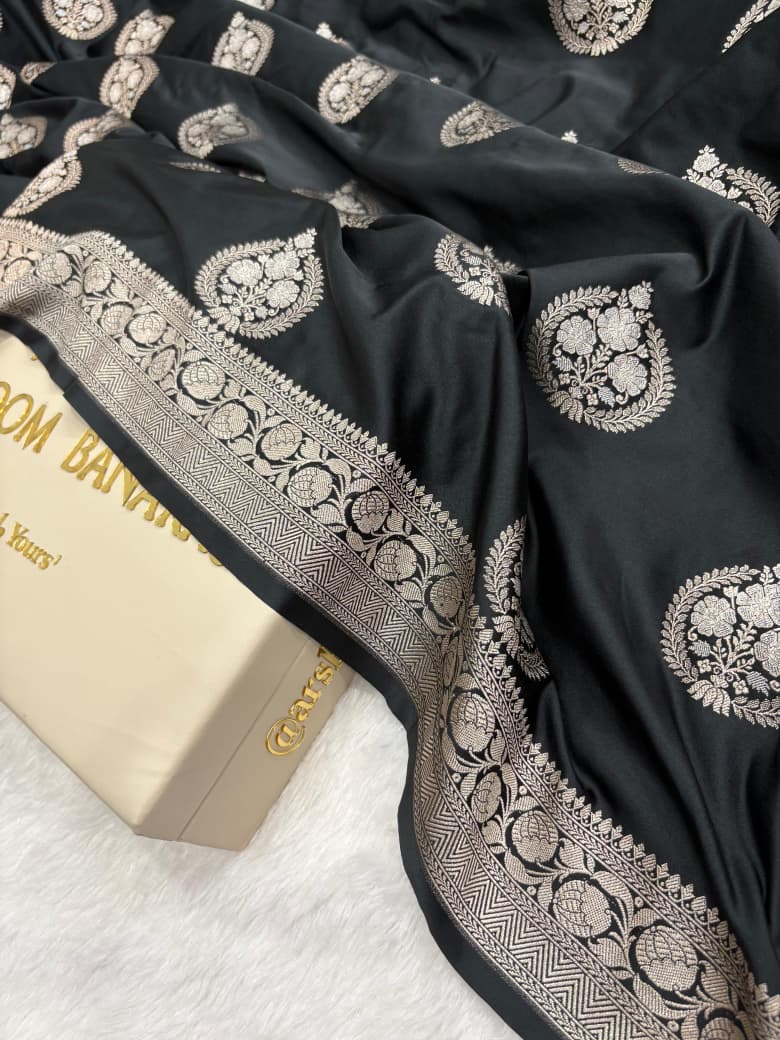 Black Banarasi Minakari Boota Mashru Silk Saree