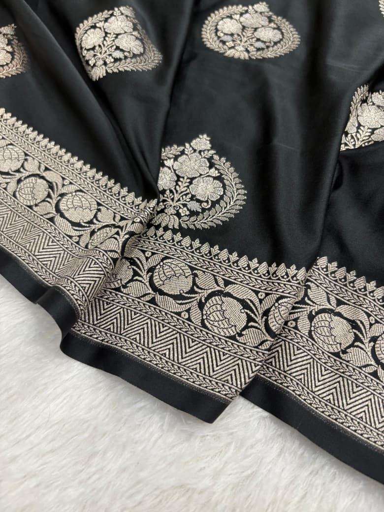 Black Banarasi Minakari Boota Mashru Silk Saree
