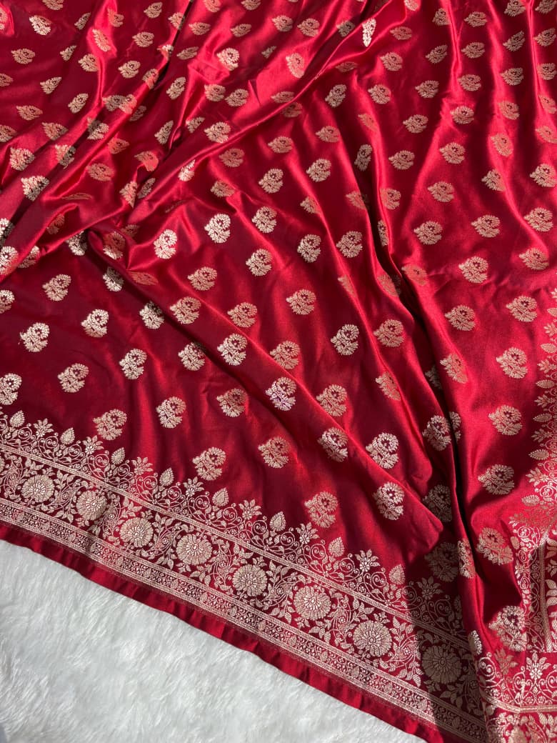 Red Banarasi Minakari Floral Boota Mashru Silk Saree
