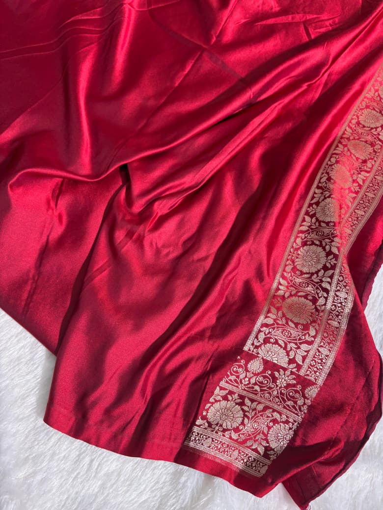 Red Banarasi Minakari Floral Boota Mashru Silk Saree