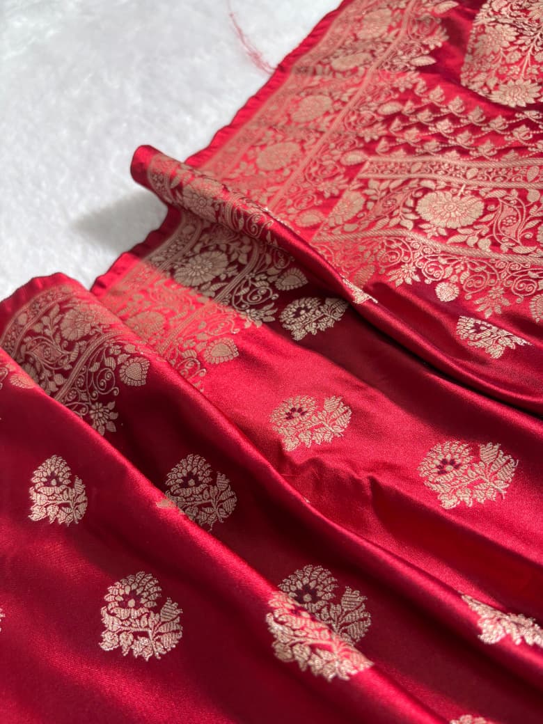 Red Banarasi Minakari Floral Boota Mashru Silk Saree