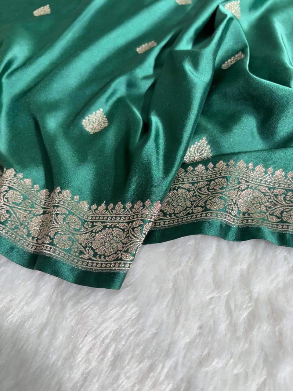 Bottle Green Banarasi Boota Mashru Silk Saree