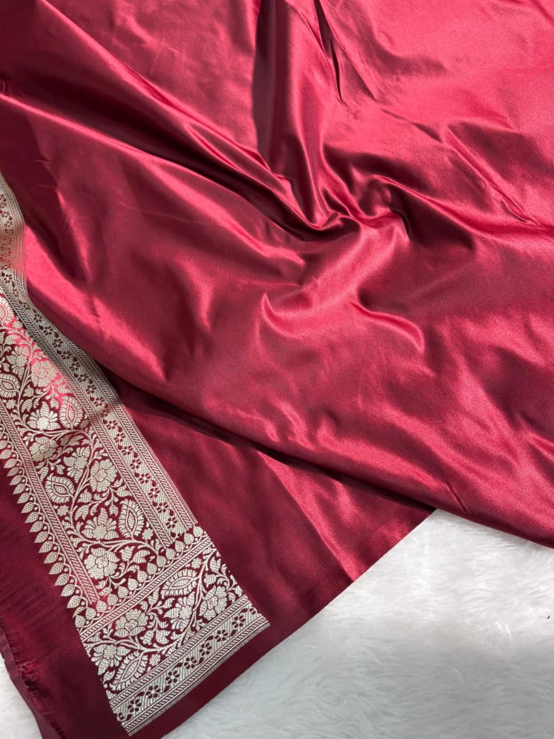 Maroon Floral Jaal Pattern Mashru Silk Saree