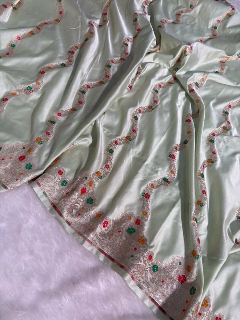 Powder Green Minakari Floral Strips Pattern