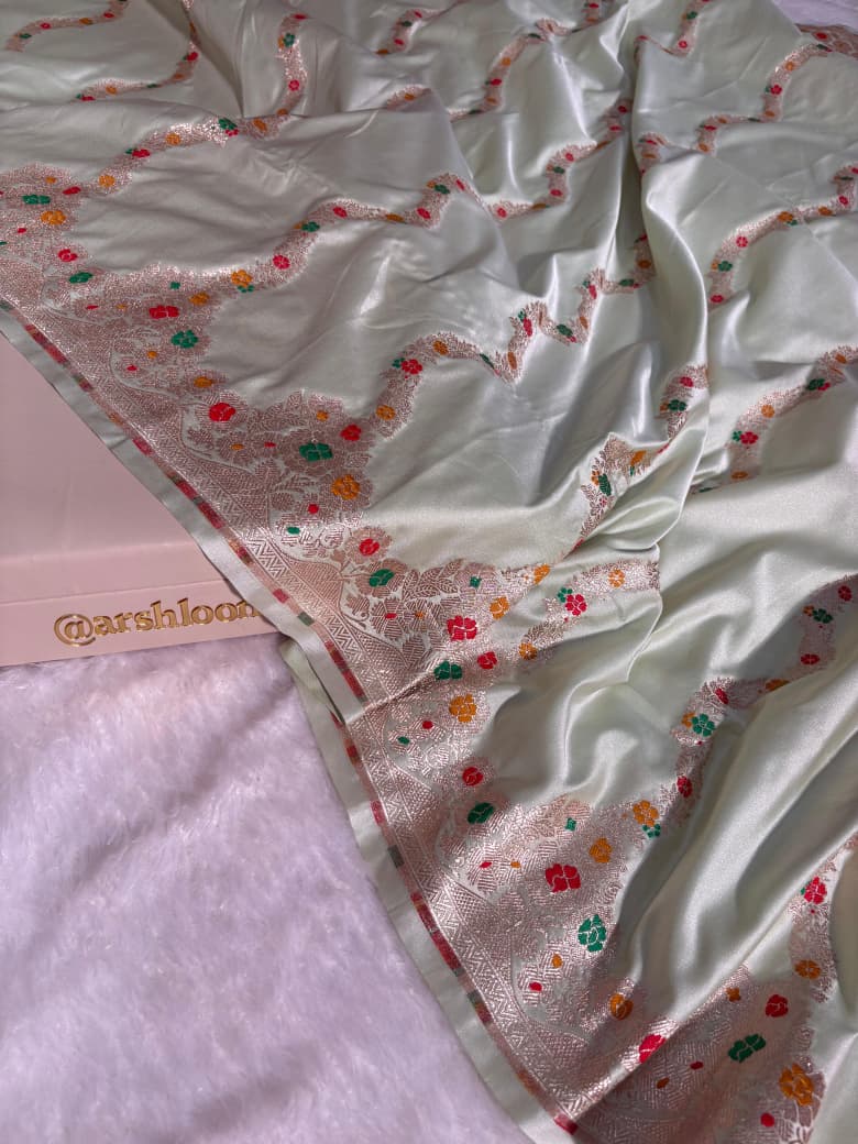 Powder Green Minakari Floral Strips Pattern