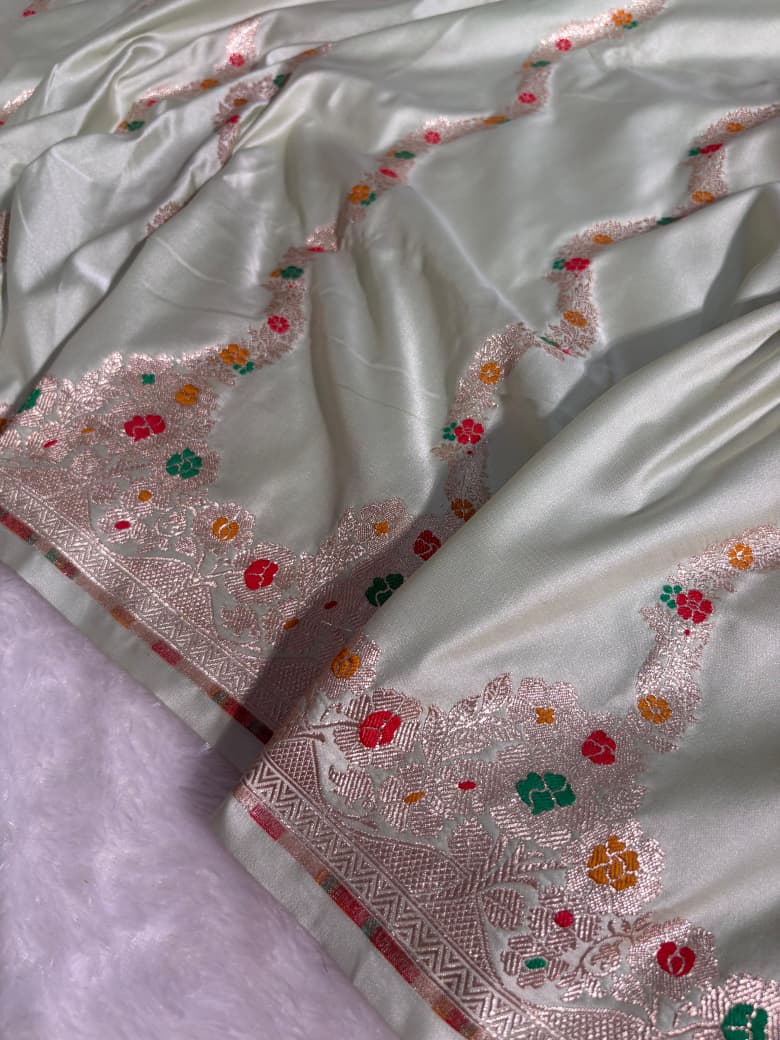 Powder Green Minakari Floral Strips Pattern