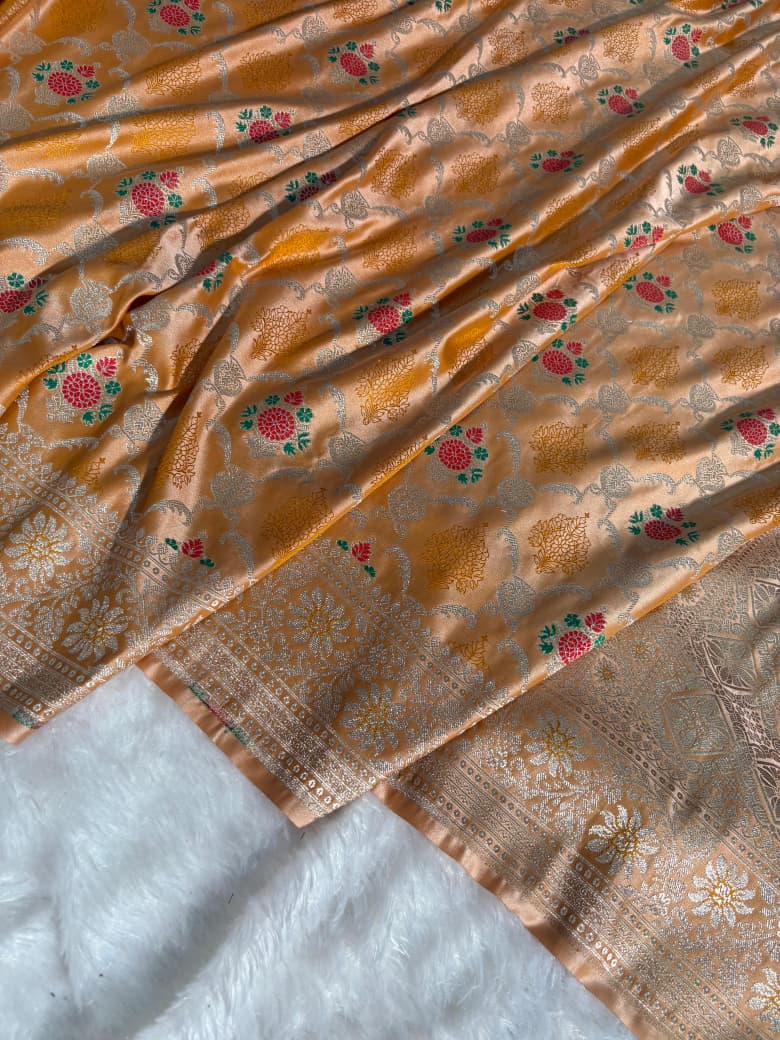 Haldi Mustard Minakari Jaal Pattern Mashru Silk Saree