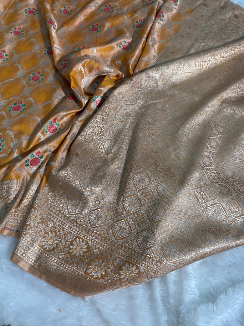 Haldi Mustard Minakari Jaal Pattern Mashru Silk Saree