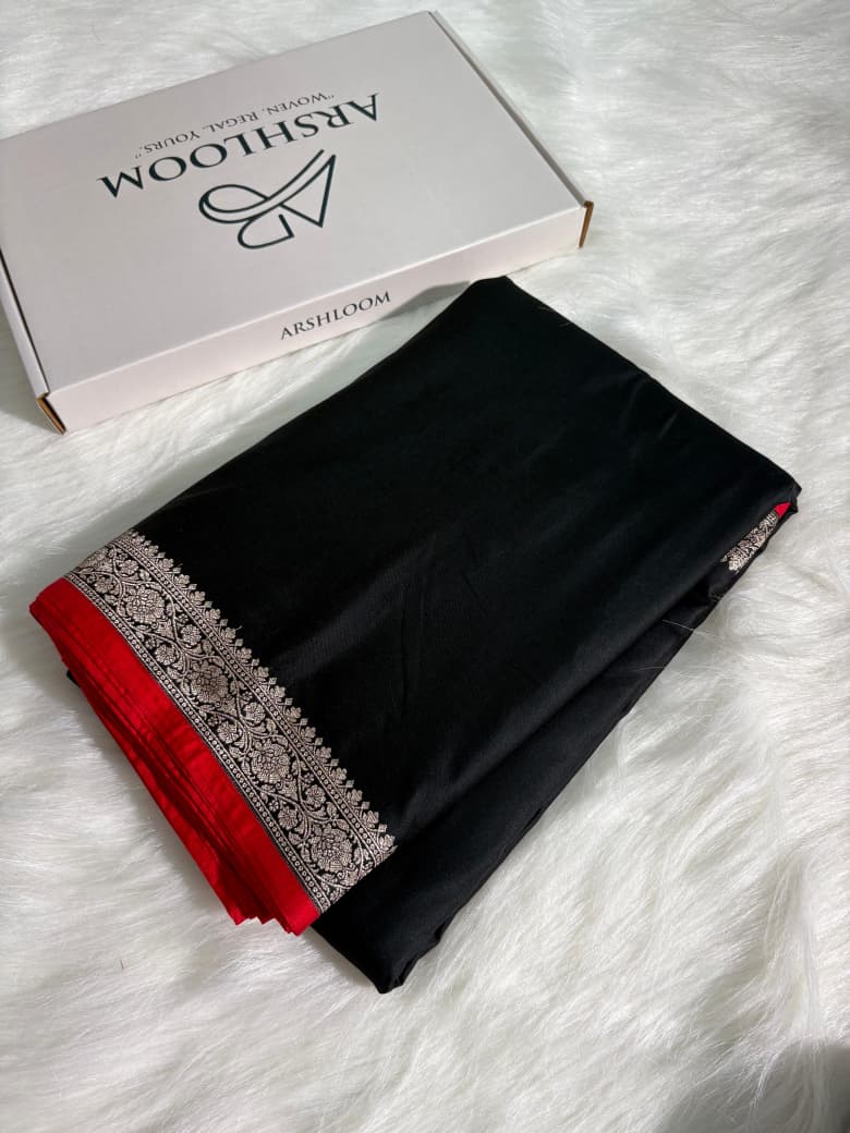 Plain Black Katan Banarasi Silk Saree
