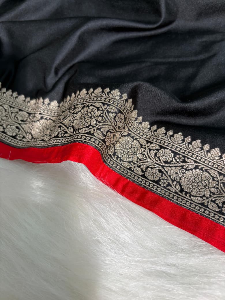 Plain Black Katan Banarasi Silk Saree