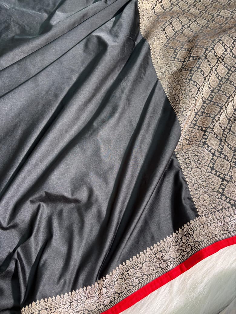 Plain Black Katan Banarasi Silk Saree