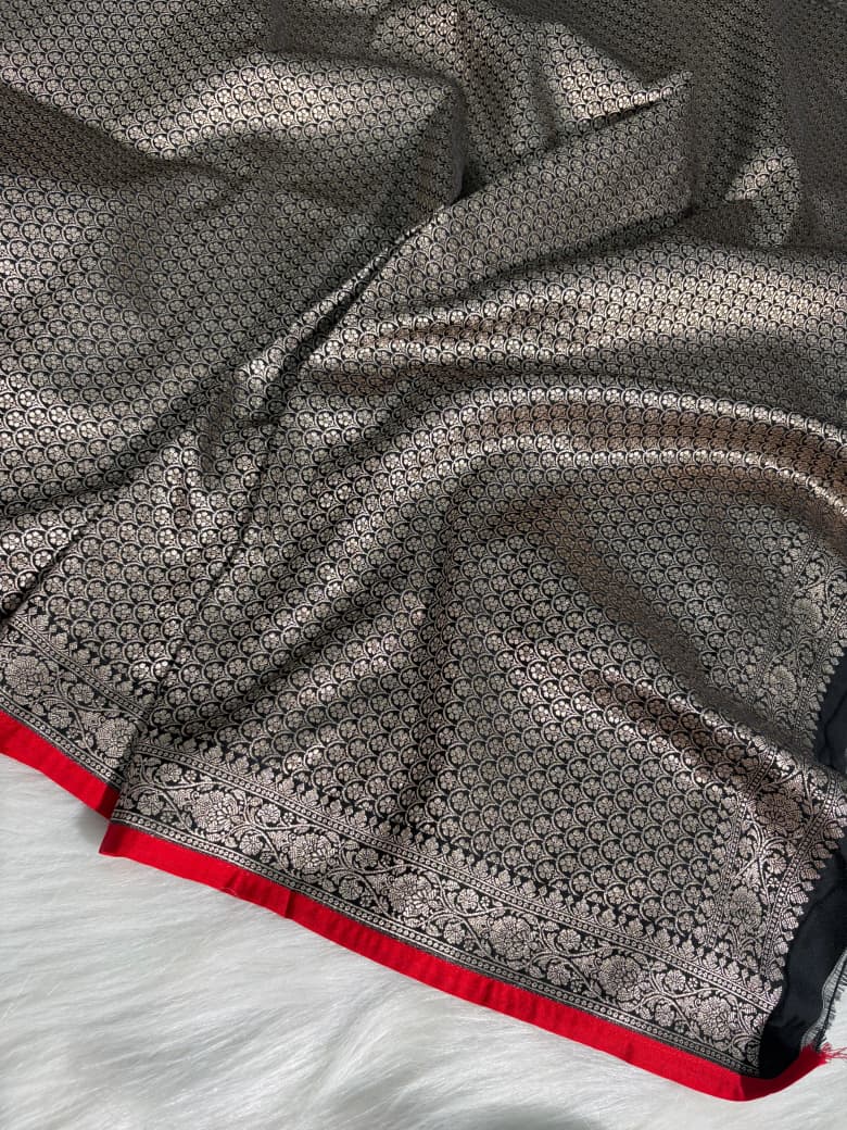 Plain Black Katan Banarasi Silk Saree