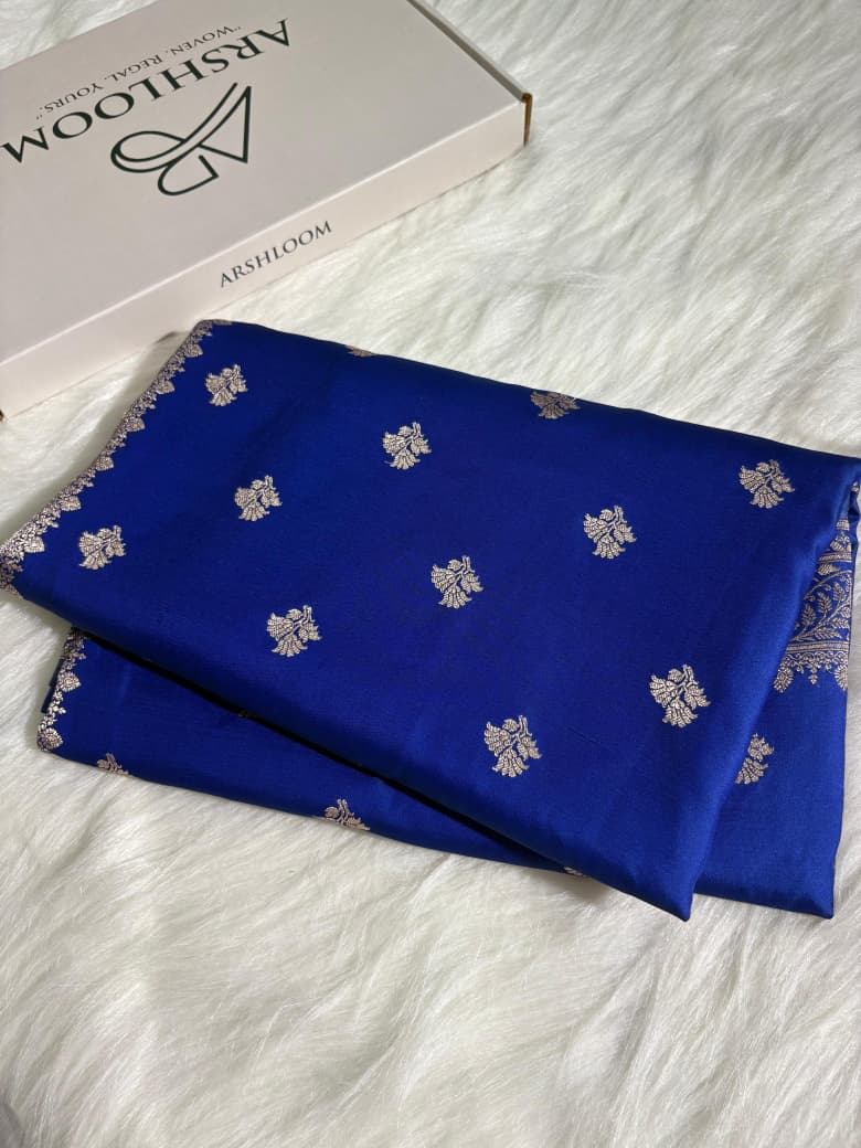 Sapphire Blue Katan Banarasi Silk Saree
