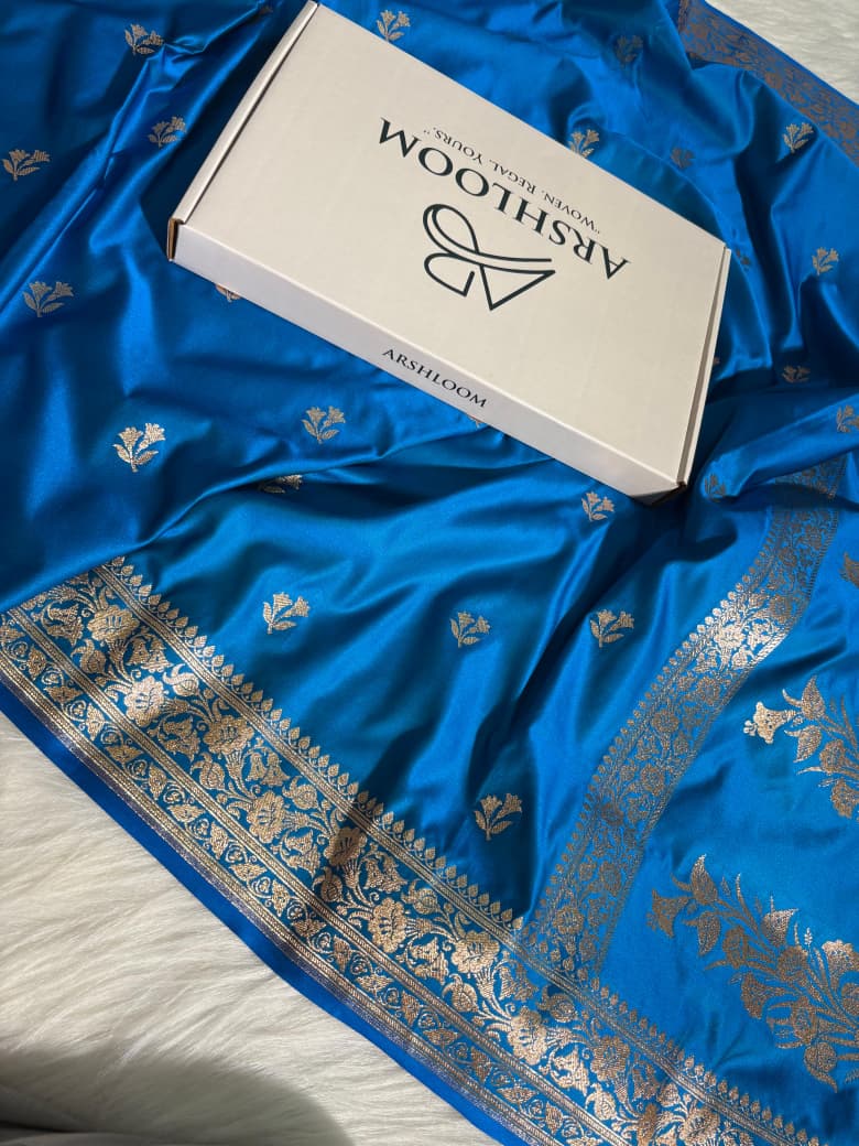 Turquoise Blue Katan Banarasi Silk Saree