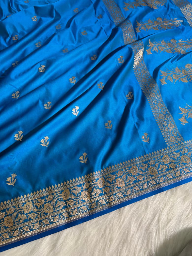 Turquoise Blue Katan Banarasi Silk Saree