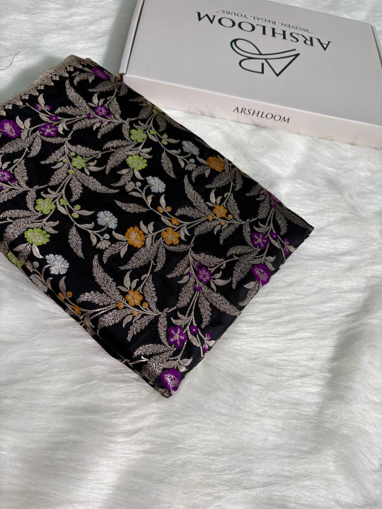 Minakari Black Banarasi Mashru Silk Saree