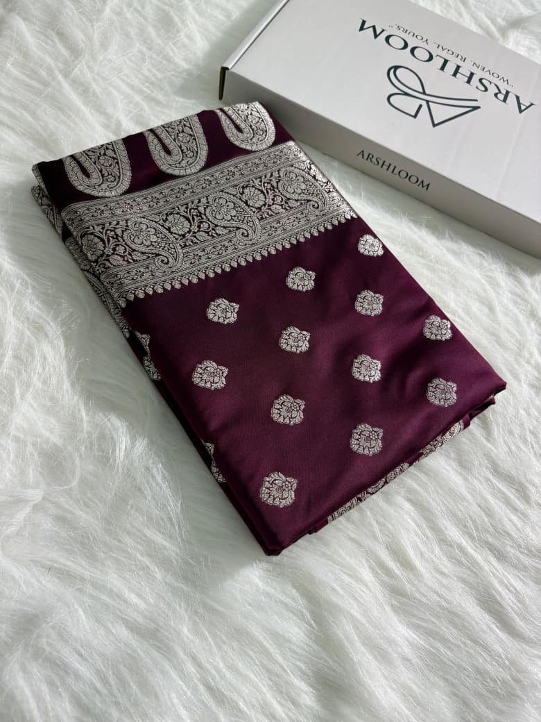 Wine Shade Satin Katan Silk Saree