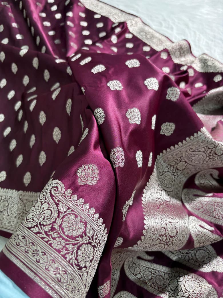 Wine Shade Satin Katan Silk Saree