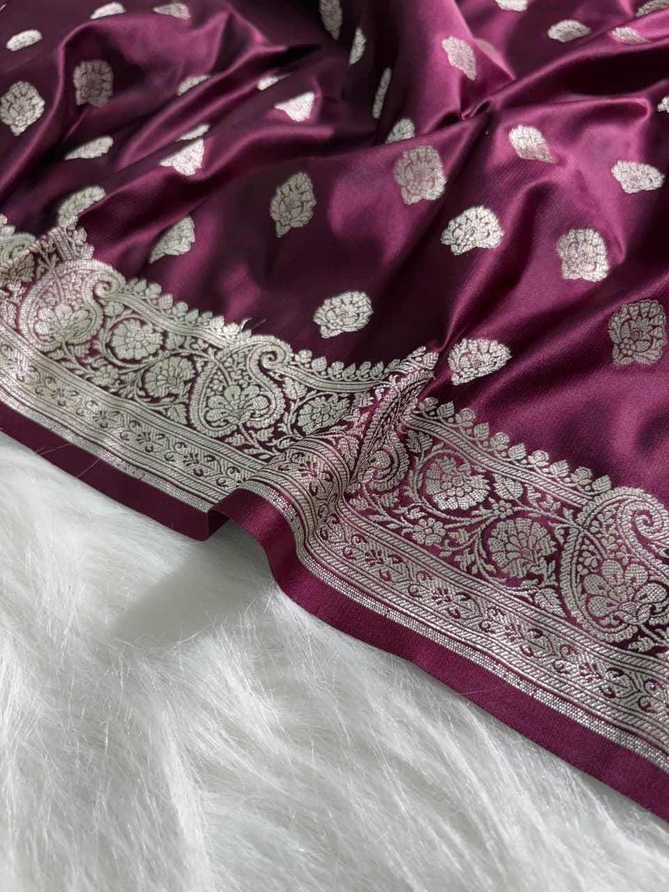Wine Shade Satin Katan Silk Saree
