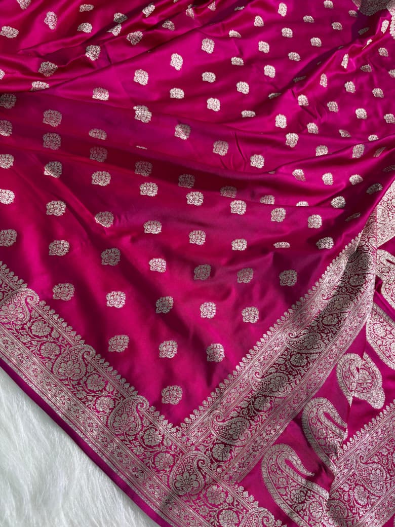 Rani Shade Satin Katan Silk Saree