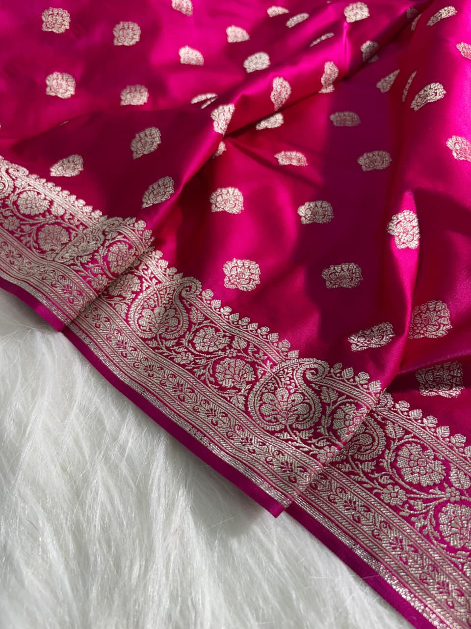 Rani Shade Satin Katan Silk Saree