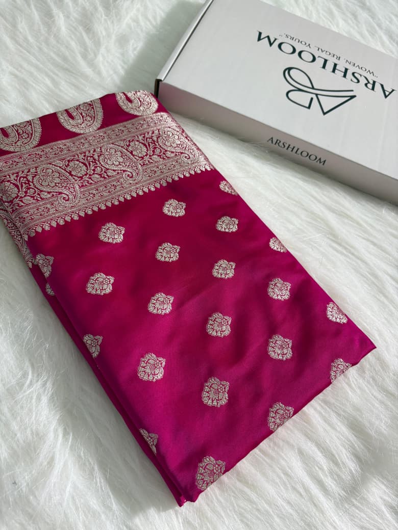 Rani Shade Satin Katan Silk Saree