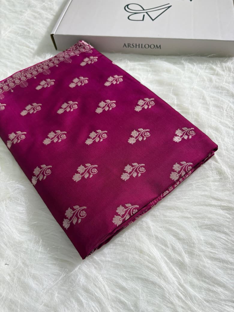 Magenta Pink Floral Motifs Mashru Silk Saree