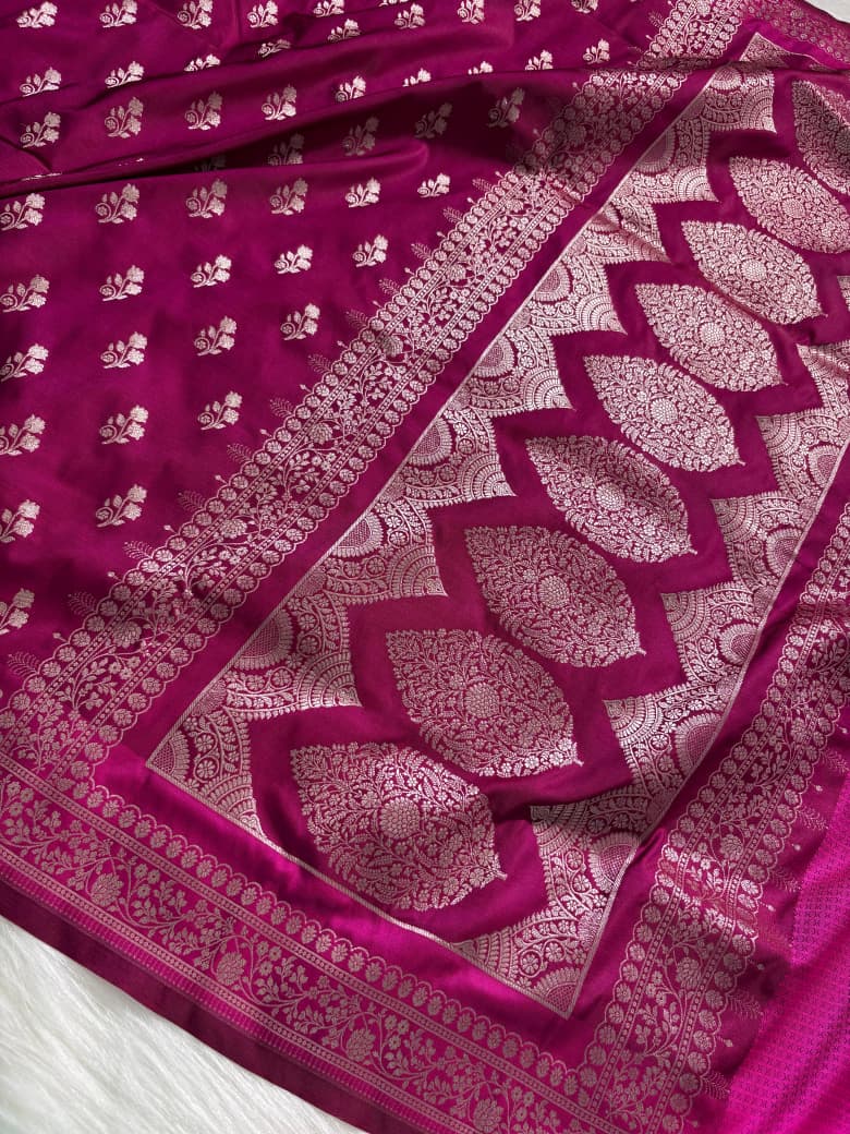 Magenta Pink Floral Motifs Mashru Silk Saree