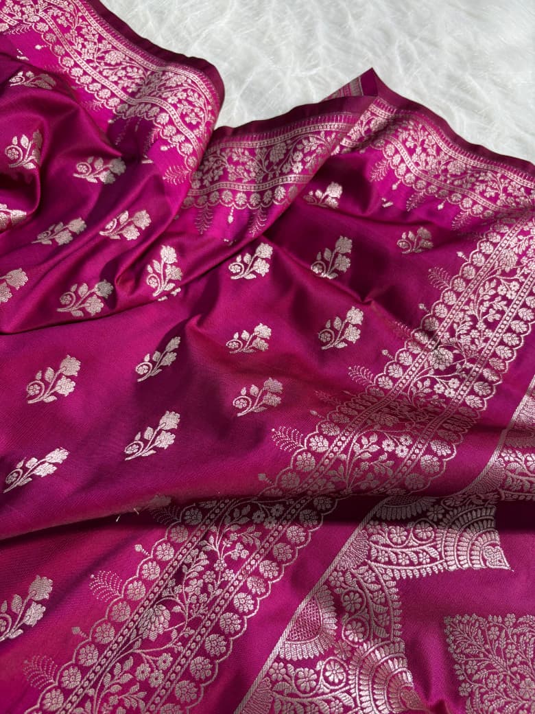 Magenta Pink Floral Motifs Mashru Silk Saree