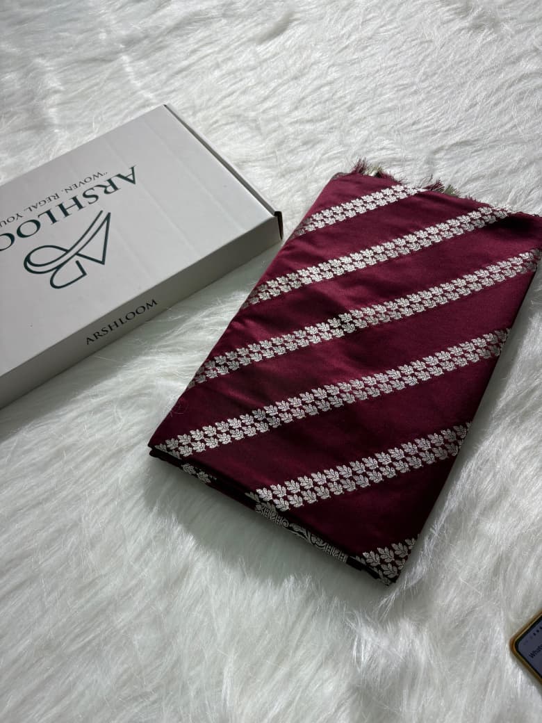 Wine Shade Cross Pattern Mashru Silk Saree