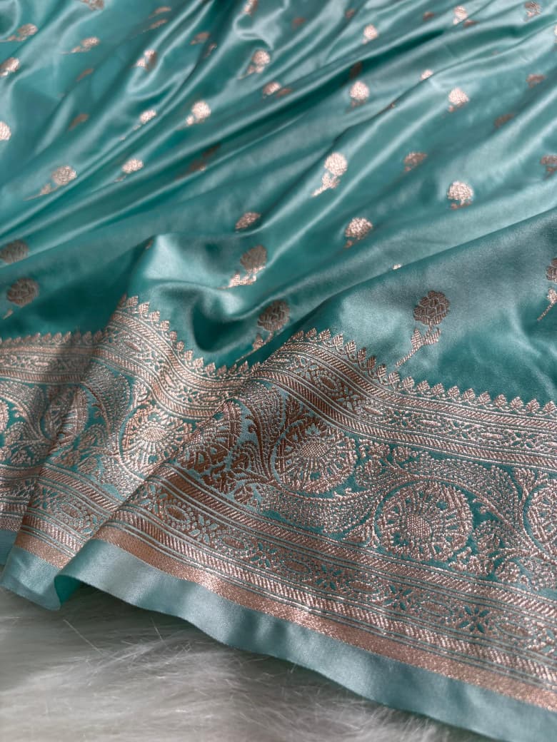Sea Green Banarasi Floral Boota Mashru Silk Saree