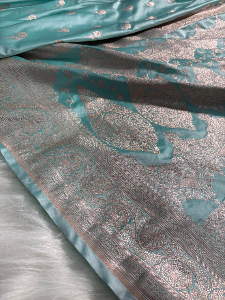 Sea Green Banarasi Floral Boota Mashru Silk Saree