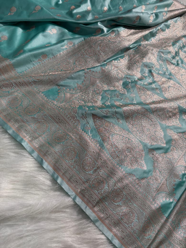 Sea Green Banarasi Floral Boota Mashru Silk Saree