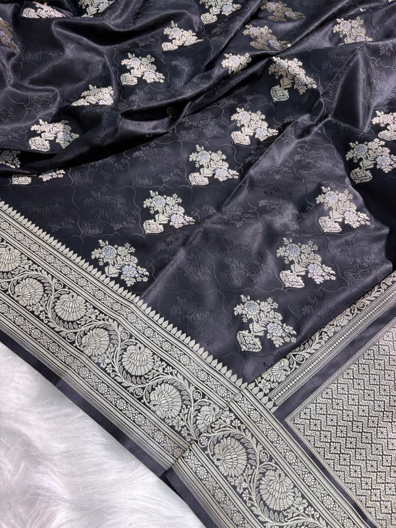 Black Banarasi Floral Boota Mashru Silk Saree